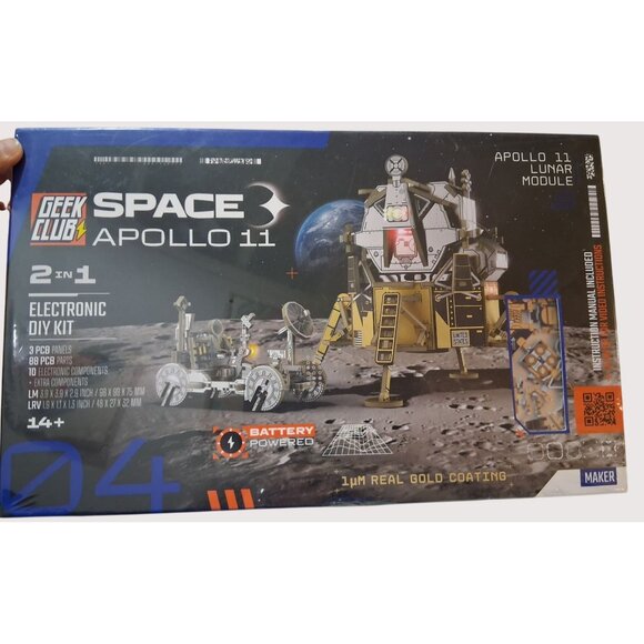 Geek Club Space Apollo 11 Lunar Module DIY Kit 2-In-1 Electronic Set 1µm Real Go